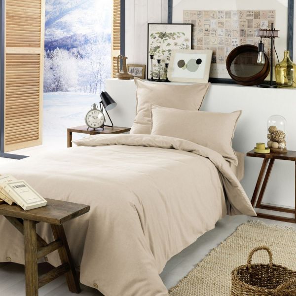 Housse de couette 140x200 Flanelle de Coton Sable