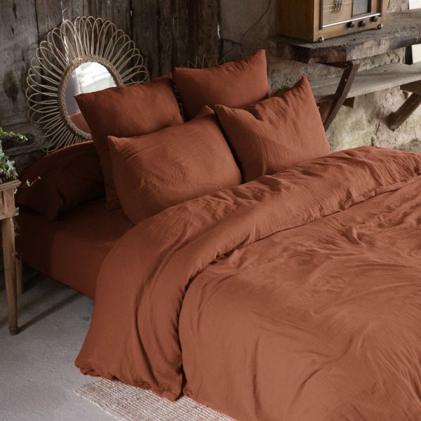 Housse de couette 240x260 Gaze de Coton Terracotta