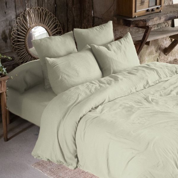 Housse de couette 240x260 Gaze de Coton Vert d’eau