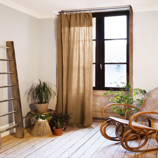 Rideau Ajustable 140x300 cm Gaze de Coton Camel