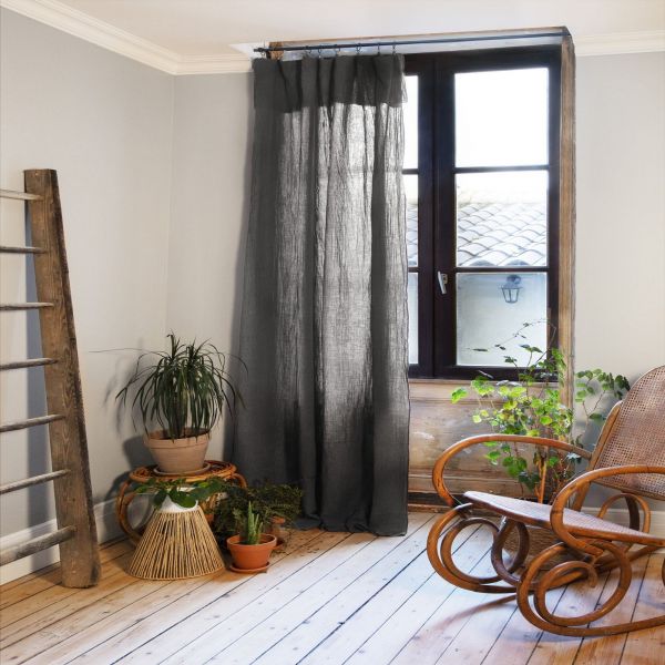 Rideau Ajustable 140x300 cm Gaze de Coton Granit