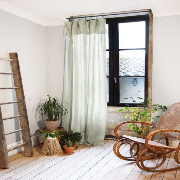 Rideau Ajustable 140x300 cm Gaze de Coton Vert d’eau