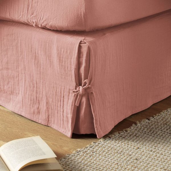 Cache sommier 140x190 cm Gaze de coton Rose