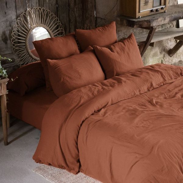 Housse de couette 200x200 cm en Gaze de coton Gaïa Terracotta