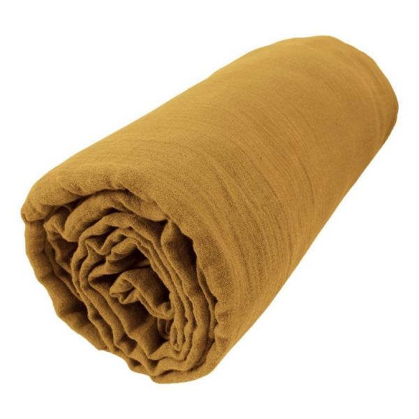 Drap housse 140x190 cm en Gaze de coton Gaïa Safran
