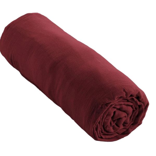 Drap housse 90x190 cm en Gaze de coton Gaïa Lie De Vin