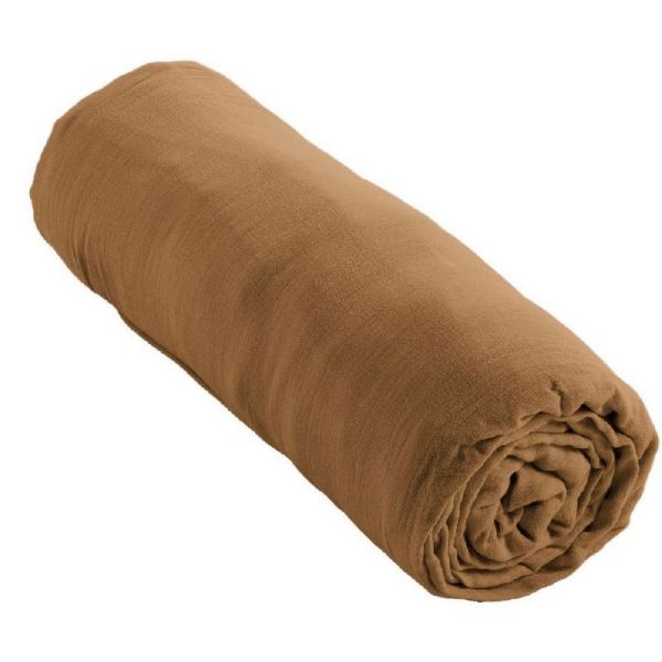 Drap housse 90x190 cm en Gaze de coton Gaïa Camel