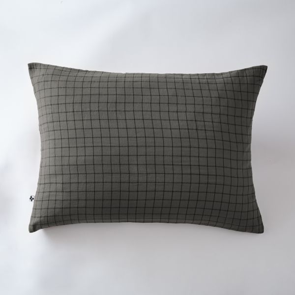 Taie d'oreiller 50x70 cm Gaze de coton Gaïa à petits carreaux Granit