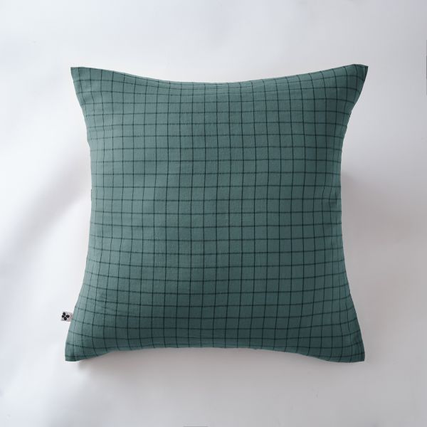 Taie d'oreiller 60x60 cm Gaze de coton Gaïa à petits carreaux Canard