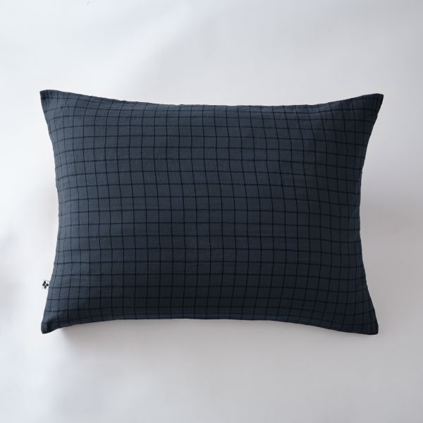 Taie d'oreiller 50x70 cm Gaze de coton Gaïa à petits carreaux Minuit