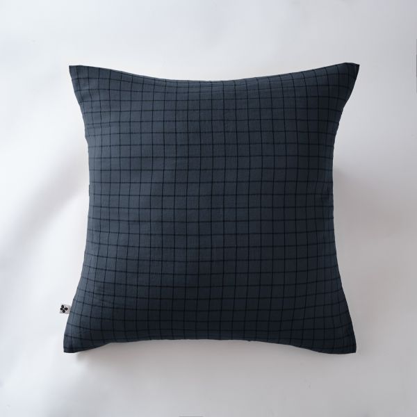 Taie d'oreiller 60x60 cm Gaze de coton Gaïa à petits carreaux Minuit