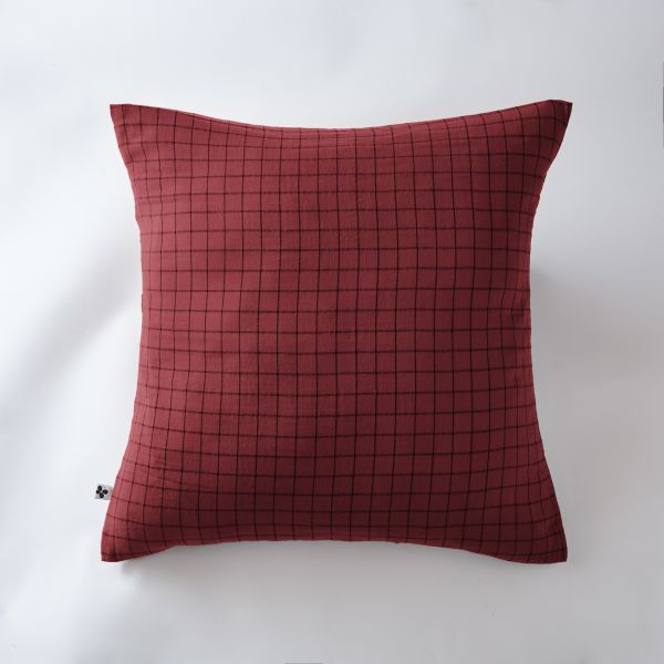 Taie d'oreiller 60x60 cm Gaze de coton Gaïa à petits carreaux Lie de vin