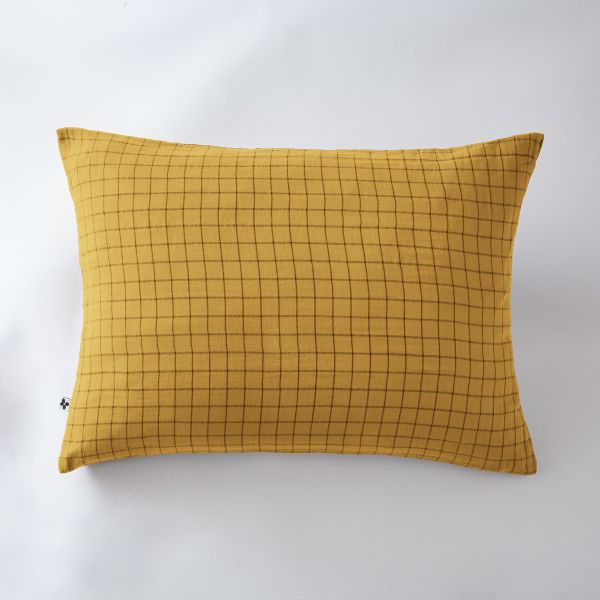 Taie d'oreiller 50x70 cm Gaze de coton Gaïa à petits carreaux Safran