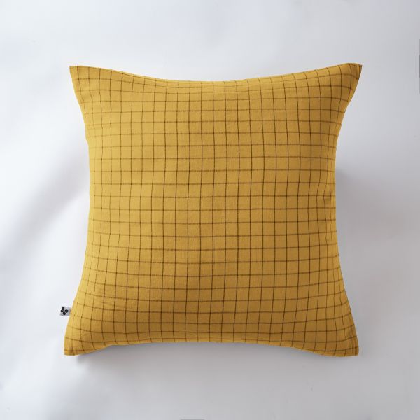 Taie d'oreiller 60x60 cm Gaze de coton Gaïa à petits carreaux Safran