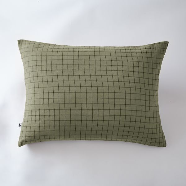 Taie d'oreiller 50x70 cm Gaze de coton Gaïa à petits carreaux Romarin