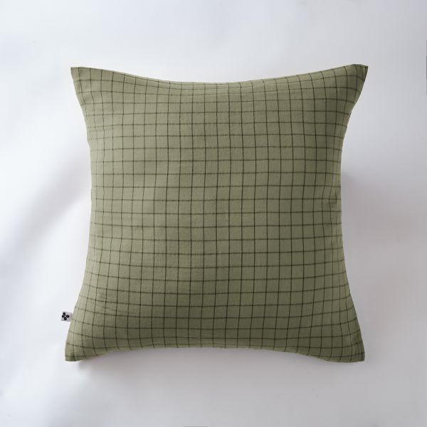 Taie d'oreiller 60x60 cm Gaze de coton Gaïa à petits carreaux Romarin
