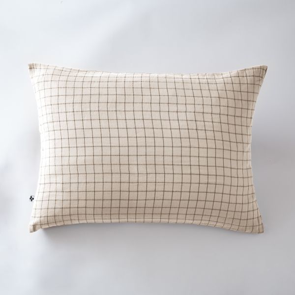 Taie d'oreiller 50x70 cm Gaze de coton Gaïa à petits carreaux Naturel