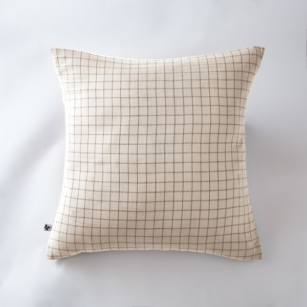 Taie d'oreiller 60x60 cm Gaze de coton Gaïa à petits carreaux Naturel