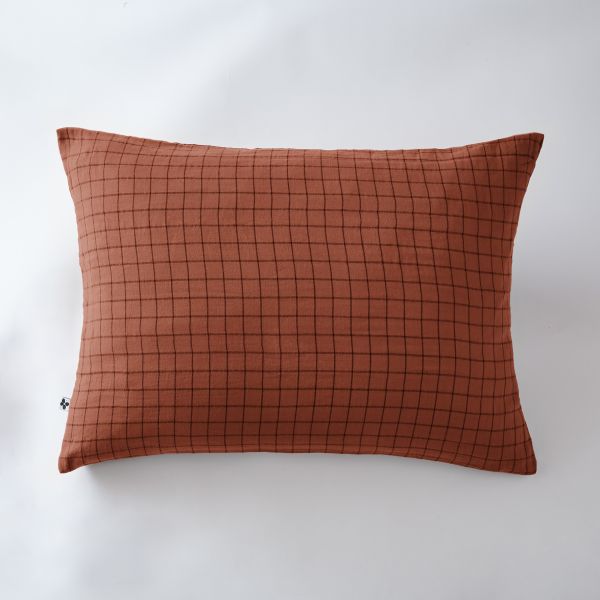 Taie d'oreiller 50x70 cm Gaze de coton Gaïa à petits carreaux Terracotta