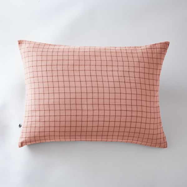 Taie d'oreiller 50x70 cm Gaze de coton Gaïa à petits carreaux Rose