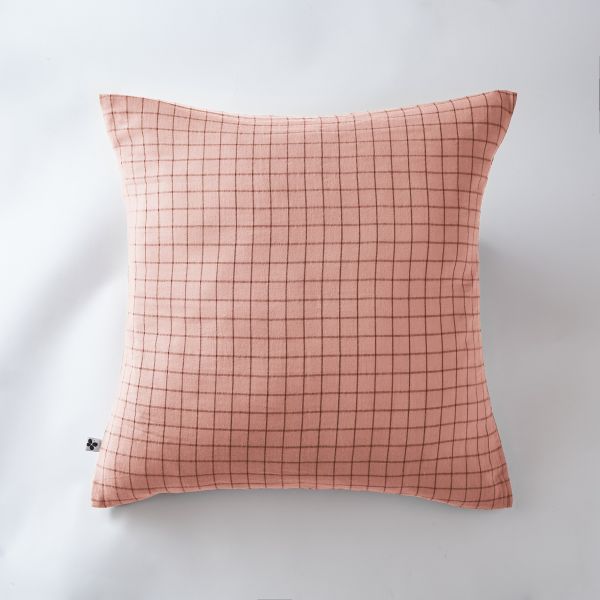 Taie d'oreiller 60x60 cm Gaze de coton Gaïa à petits carreaux Rose