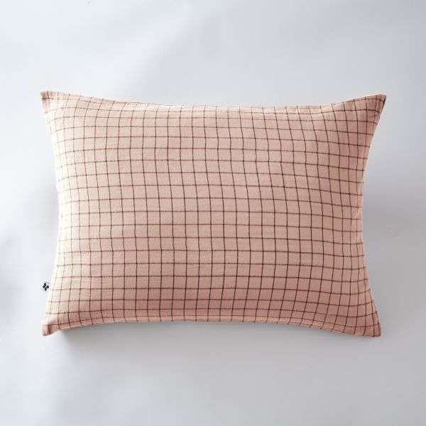 Taie d'oreiller 50x70 cm Gaze de coton Gaïa à petits carreaux Guimauve