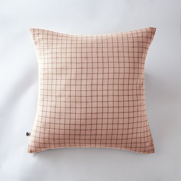 Taie d'oreiller 60x60 cm Gaze de coton Gaïa à petits carreaux Guimauve