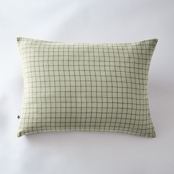 Taie d'oreiller 50x70 cm Gaze de coton Gaïa à petits carreaux Vert d'eau