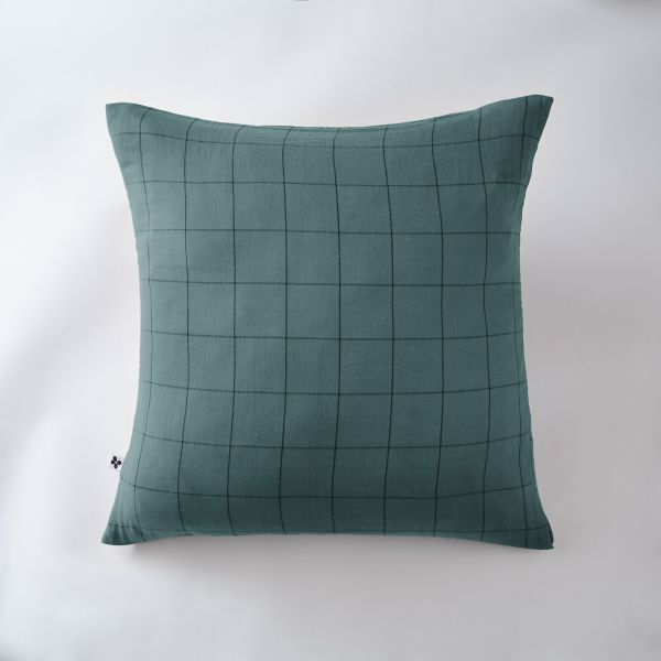 Taie d'oreiller 60x60 cm Gaze de coton Gaïa à grands carreaux Canard