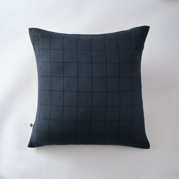 Taie d'oreiller 60x60 cm Gaze de coton Gaïa à grands carreaux Minuit
