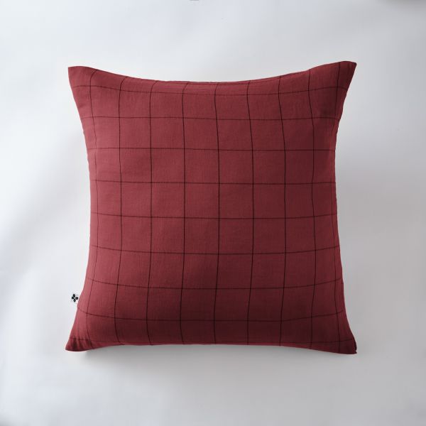 Taie d'oreiller 60x60 cm Gaze de coton Gaïa à grands carreaux Lie de vin