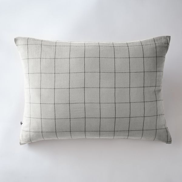 Taie d'oreiller 50x70 cm Gaze de coton Gaïa à grands carreaux Nuage