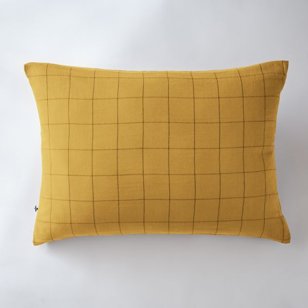 Taie d'oreiller 50x70 cm Gaze de coton Gaïa à grands carreaux Safran