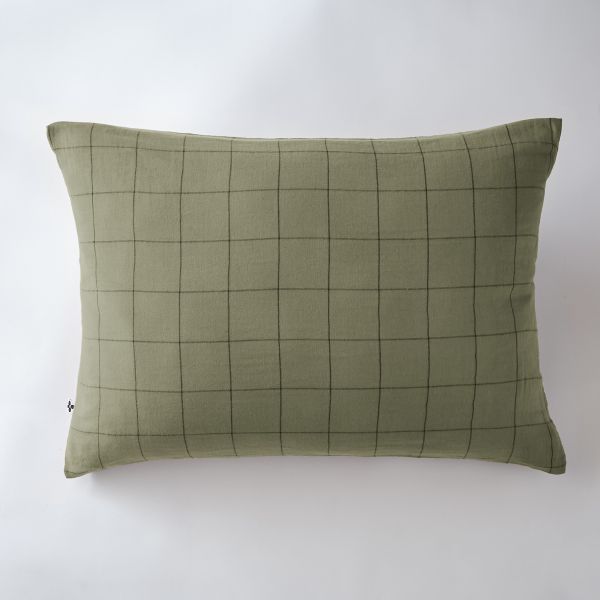 Taie d'oreiller 50x70 cm Gaze de coton Gaïa à grands carreaux Romarin