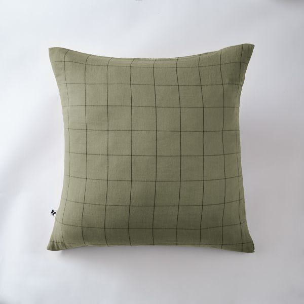 Taie d'oreiller 60x60 cm Gaze de coton Gaïa à grands carreaux Romarin