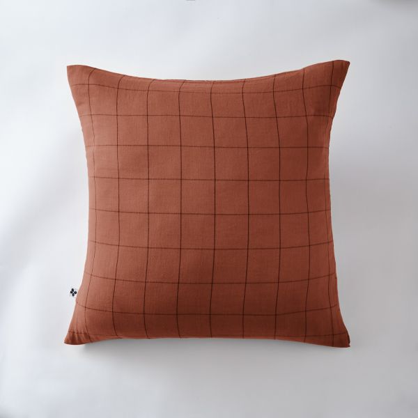 Taie d'oreiller 60x60 cm Gaze de coton Gaïa à grands carreaux Terracotta