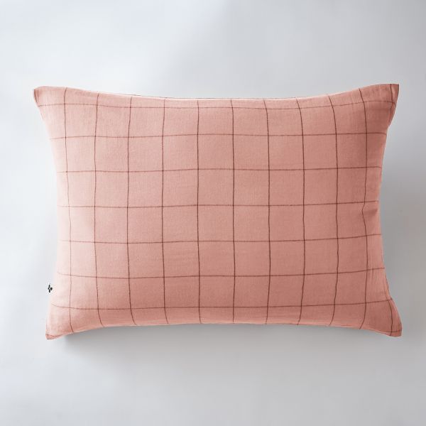 Taie d'oreiller 50x70 cm Gaze de coton Gaïa à grands carreaux Rose