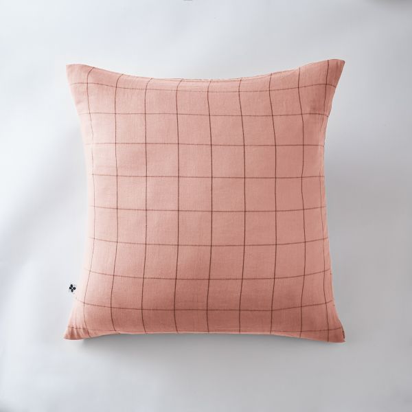 Taie d'oreiller 60x60 cm Gaze de coton Gaïa à grands carreaux Rose