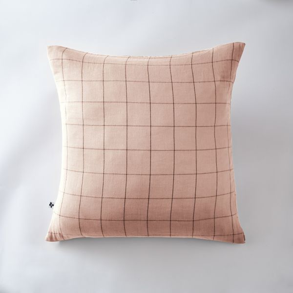 Taie d'oreiller 60x60 cm Gaze de coton Gaïa à grands carreaux Guimauve