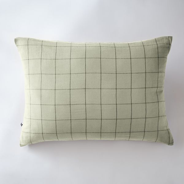 Taie d'oreiller 50x70 cm Gaze de coton Gaïa à grands carreaux Vert d'eau