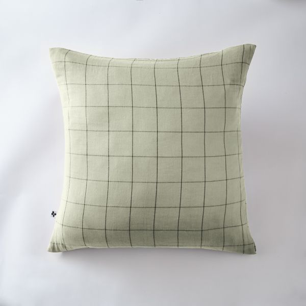 Taie d'oreiller 60x60 cm Gaze de coton Gaïa à grands carreaux Vert d'eau