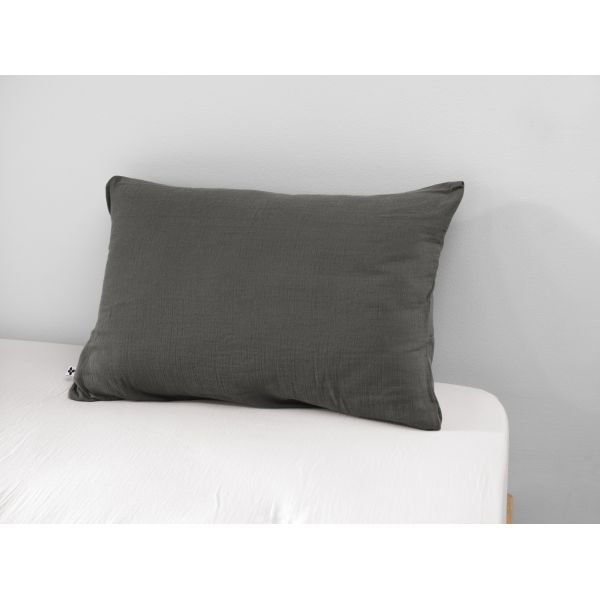 Taie d'oreiller 50x70 cm Gaze de coton Gaïa à fleurs Granit