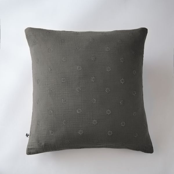 Taie d'oreiller 60x60 cm Gaze de coton Gaïa à fleurs Granit
