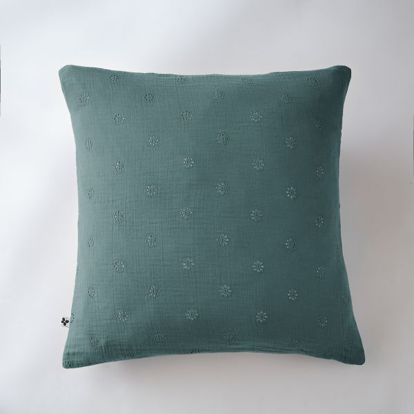 Taie d'oreiller 60x60 cm Gaze de coton Gaïa à fleurs Canard