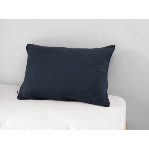 Taie d'oreiller 50x70 cm Gaze de coton Gaïa à fleurs Minuit