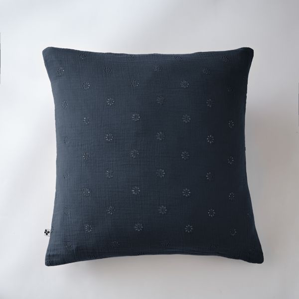 Taie d'oreiller 60x60 cm Gaze de coton Gaïa à fleurs Minuit