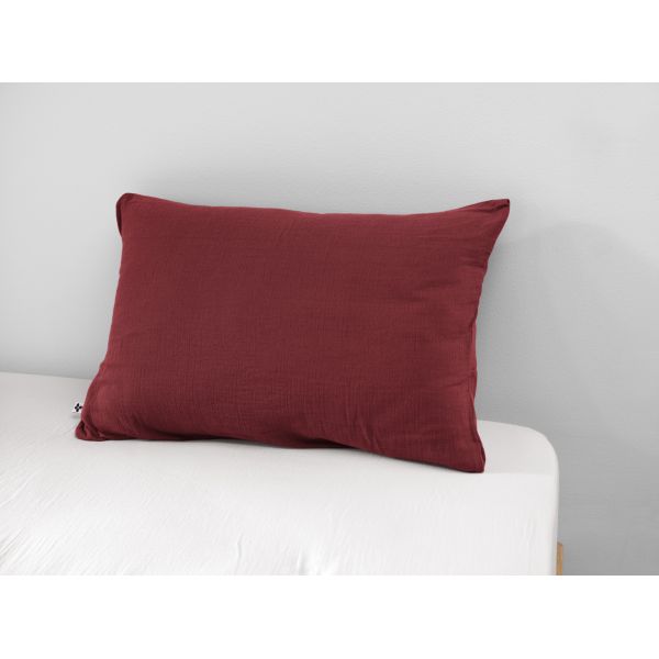 Taie d'oreiller 50x70 cm Gaze de coton Gaïa à fleurs Lie de vin