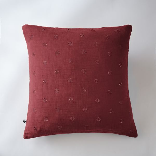 Taie d'oreiller 60x60 cm Gaze de coton Gaïa à fleurs Lie de vin