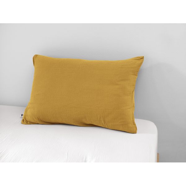 Taie d'oreiller 50x70 cm Gaze de coton Gaïa à fleurs Safran