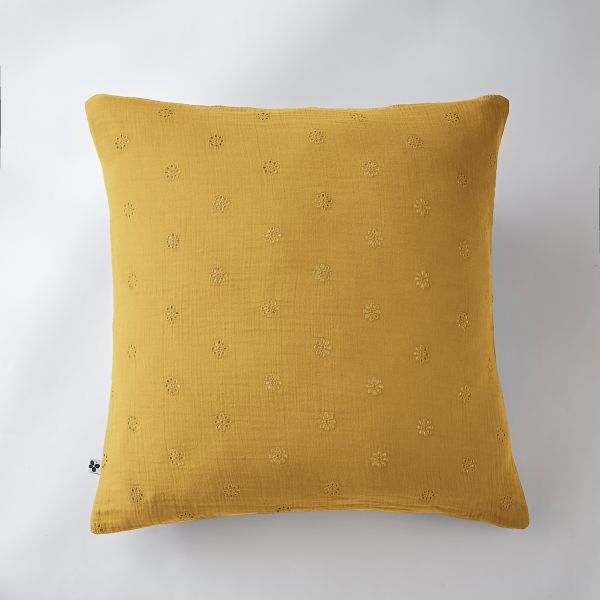 Taie d'oreiller 60x60 cm Gaze de coton Gaïa à fleurs Safran